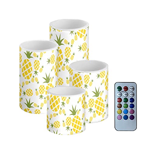 Babrukda Tropical Pineapple Print Flickering Flameless Candles Decor Battery Operated Candles Led Candles Plastic Candle Set Of 4 Include Realistic Dancing Led Flames With Remote Control Timer Novelty #TOP26