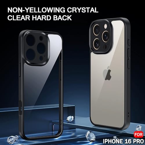 Image of TheGiftKart Ultra-Hybrid Shockproof Sleek Armor Back Cover Case for iPhone 16 Pro | 360 Protection | Crystal Clear Hard Back Case for iPhone 16 Pro (PC & TPU, Transparent Clear Back, Black Sides)