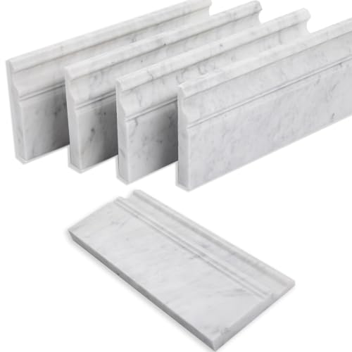 Diflart Carrara White Marble Baseboard Molding Trim, 5x12 Inch, Honed, Bianco Italian Carrera Skirting Base Moulding for Bathroom Wall and Kitchen Backsplash (Crown, Honed)