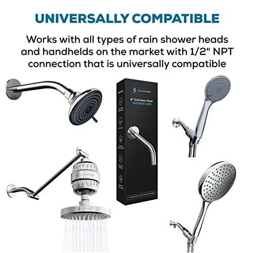 Sparkpod 9 Inch Shower Arm With Flange - Solid Stainless Steel Shower Head Extension Arm, Wall-Mounted For Fixed & Handheld Showerheads- Teflon Tape Included (Tall 9", Luxury Polished Chrome) #TOP6