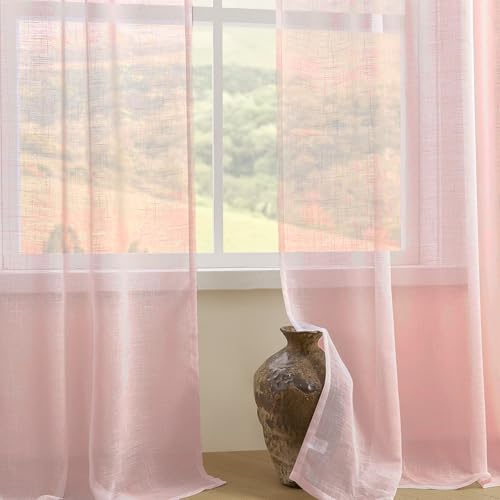 Image of Joydeco Sheer Curtains 108 Inches Long, Beige Curtains for Living Room 2 Panels Set, Window Curtains Privacy Assured with Light Filtering(W52 x L108 Inch,Tapioca)