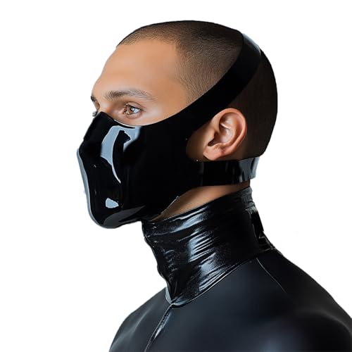 GREEFEI Schwarze Latex Halb Maske,Naturk Gummi Maske Handgefertigte für Männer und Frauen,Cosplay Maskerade Maske M