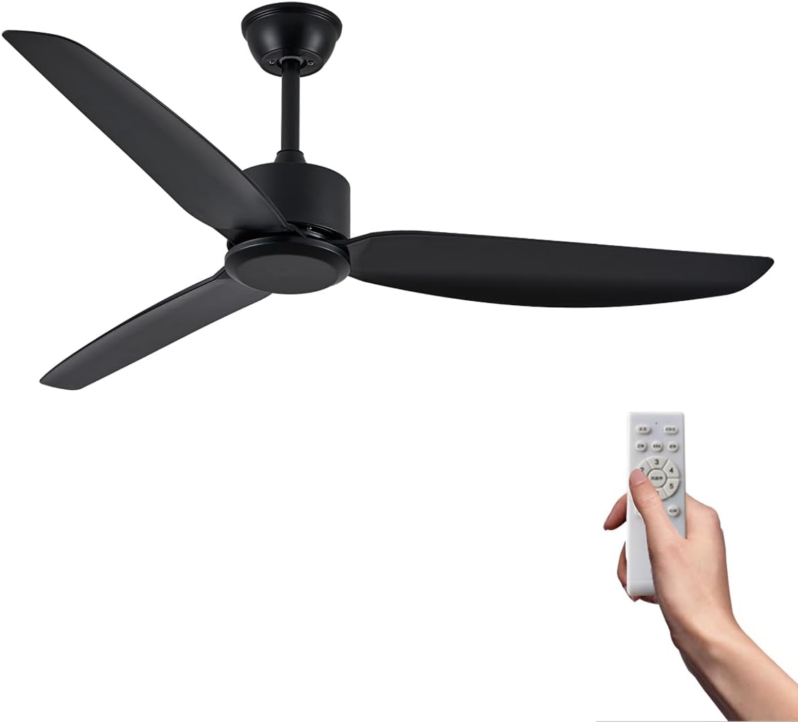 40" Ceiling Fan No Light Modern 3 Blades Ceiling Fans with Remote Control 6-Speed Noiseless Reversible DC Motor Outdoor Fan for Patio Living Room Bedroom, Black