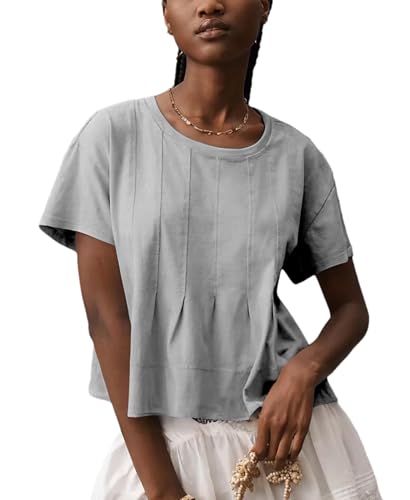 OPCAKM Womens Summer Pleated Swing Tee Casual Babydoll Peplum Tunic Shirts Tops