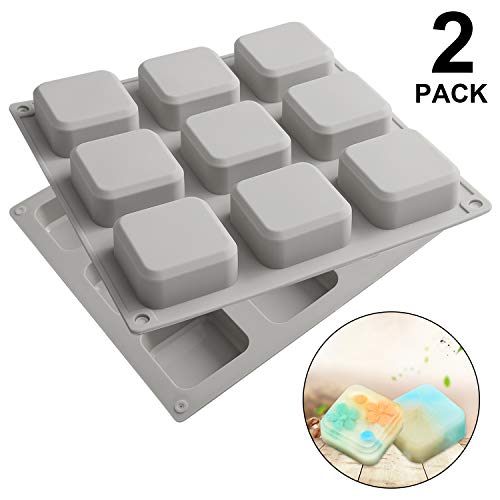 2 Pack Silicone Soap Molds 9 Cavities Square Soap Mold DIY Handmade Silicone