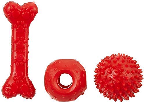 Woofy Non-Toxic Rubber Dog Chew Toy Combo of 3 Toys | Medium Flavoured Bone, Large Hole Ball & Spike Chew Ball Toy | Color May Vary (B09GRCVV5S) Amazon Price History, Amazon Price Tracker