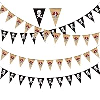 4PCS Pirate Skeleton Bunting Flags Halloween Party Decorations Banner for Adventure Themed Events Festival Celebrations