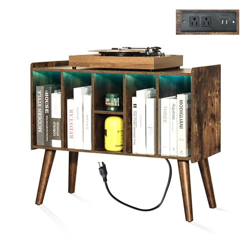 FUSUNBAO Record Player Stand with LED Light - Large Turntable Sta...