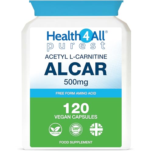 Health4All Acetyl L-Carnitine 500mg 120 Capsules, Purest High Strength ALCAR Amino Acid with no D-Carnitine, Vegan, Gluten-Free, GMO-Free Acetyl-L-Carnitine Supplement | Made in UK