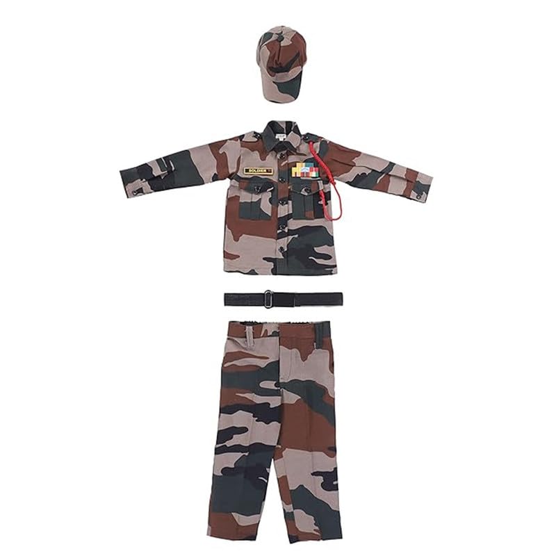Image of Army Dress for Kids | Indian Military Soldier Fancy Dress Costume | Polyester Fabric | Army Uniform for Boys & Girls | School Fancy Dress, Role Play, Independence Day & Republic Day