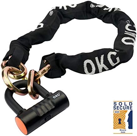 OKG Heavy Duty Motorcycle Chain Lock &Bike Chain Lock, 8 lbs, 2.6ft x 15/32 inch Thick 12mm Cut Proof Security Chain Combo 16mm U Disk Lock, Ideal for Bicycles, Motorcycles, Mopeds and Scooters