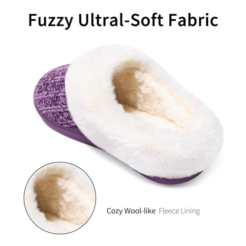 Image of Evshine Warm Knit House Slippers for Women Comfy Wool-Like Lined Chenille Slippers with Memory Foam and Indoor Outdoor Soles