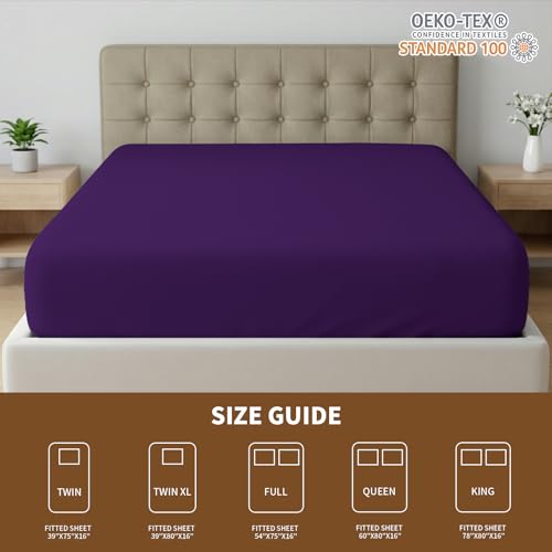 Image of HBHLFZ King Fitted Sheet Only, Soft Breathable Bottom Sheet - 78 inchx80 inch Deep Pockets King Size Fitted Sheet - All Around Stretch Fit, Wrinkle Resistant, Colorfast - Easy Care, Purple