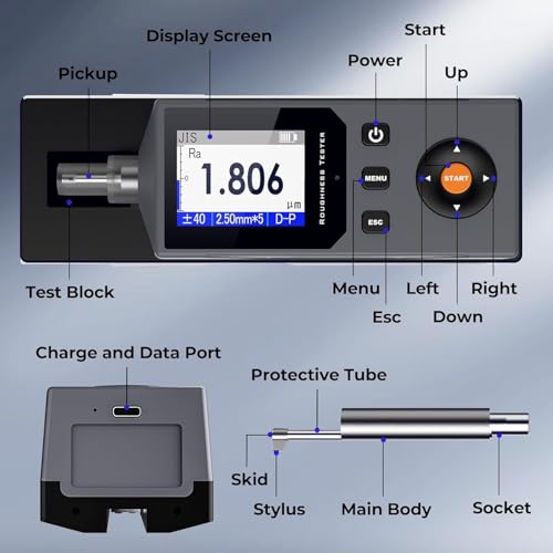 Image of GOYOJO GSR750 Surface Roughness Tester, High-Precision Digital Profilometer with 5 μm Diamond Stylus Inductive Sensor, Multi-Parameter Surface Finish Measurement for Engineering & Laboratory Use