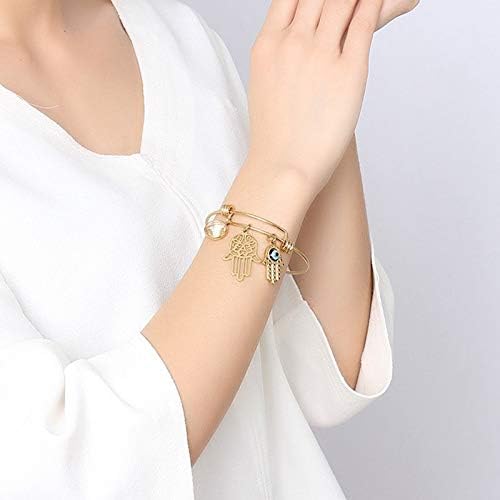 Miniatura 6 de Pulsera de acero inoxidable con dije de mal de ojo, buena suerte, Hamsa, mano de Fátima, regalo para mujer, Acero inoxidable