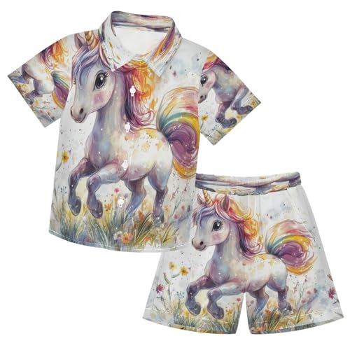 Boccsty Unicorn Flowers Grass Boy Summer Shorts Sets Hawaiian Toddler Boys T-Shirt & Pants 2 Pcs 3T