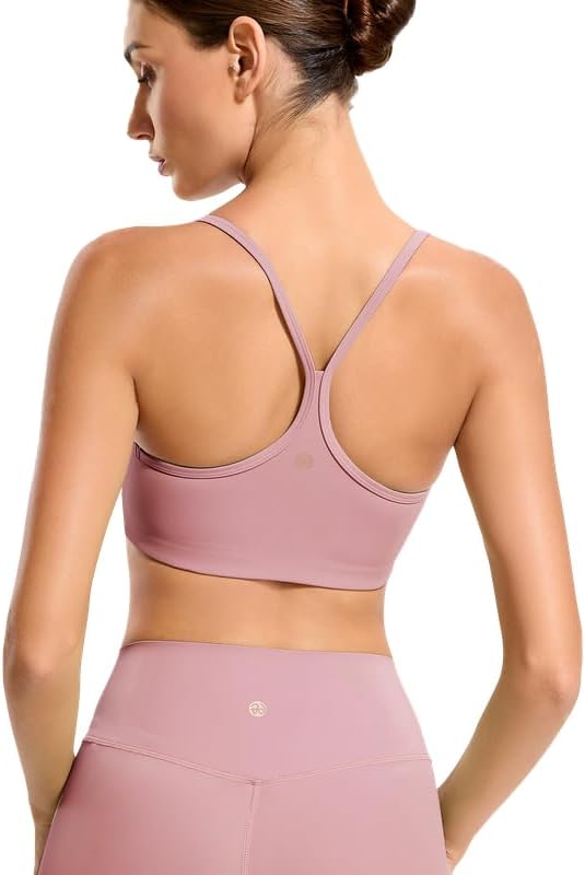 RIOJOY Sports Bras for Women, Racer Back Workout Gym Sports Bra, Thin Strap Sport Bra, Removable Pads Yoga Womens Sport Bras Pink