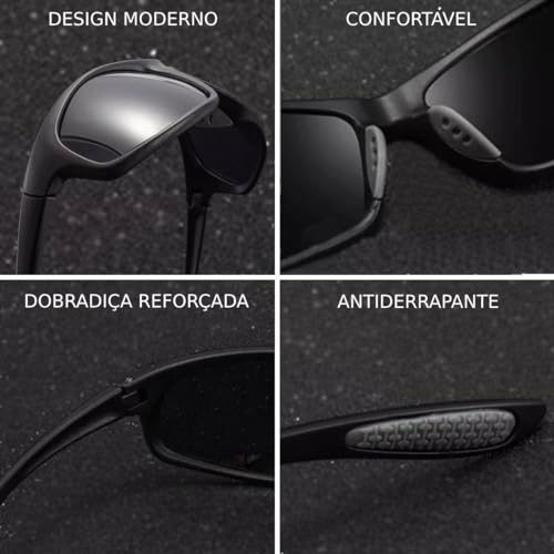 Oculos de Sol Polarizado Masculino Com Proteção 100% UV Pesca Ciclismo Corrida Esportiva (PRETO)
