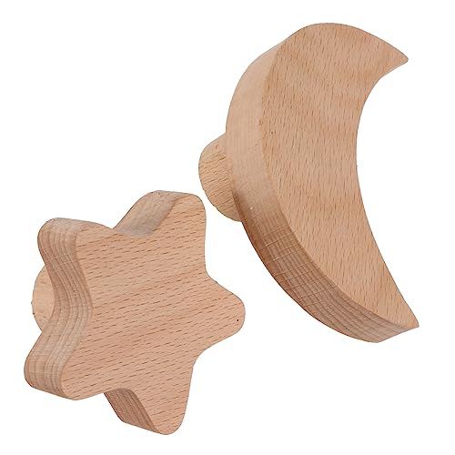 DECHOUS 2Pcs Star Moon Shaped Wall Clothes Storage Hook Self Adhesive Wooden Hanger for Home Clothing Shop Decor Creative Design Easy Installation Space Saving