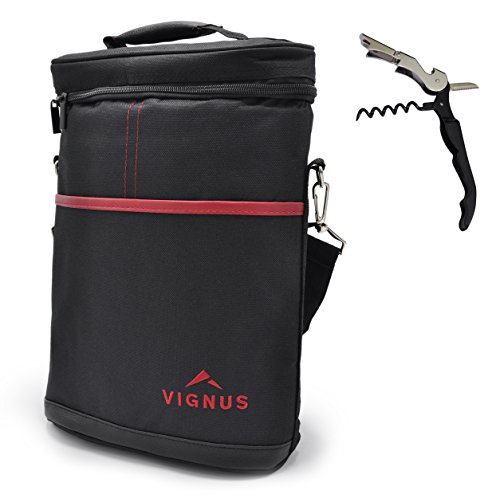 Insulated Wine Tote w/Built-in Accessory Pouch + Free Corkscrew | Cooler Travel Bag