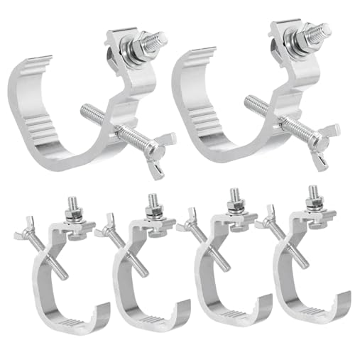 LIGIGWASH 6 piezas Abrazaderas de Gancho para Luz de Truss de Aluminio Resistente con Tornillo Ajustable para y Luces Dj Compatibles con Tubos de Color Plateado