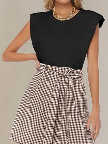 SOFIA'S CHOICE Women's Shoulder Pad Tops Summer Casual Tank Top Round Neck Loose Sleeveless Shirt4