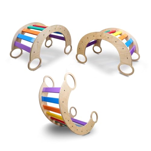 Image of Wooden Balance Rocker for Kids, Also Used as Pickler Climber Arch, Indoor Physical Activity Games for Girls and Boys Sharpens Sensory Skills, Perfect for 2.5+ Year Children