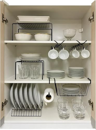 Kit Organizador de Armário Aramado de Cozinha Suporte de Prato Xí...