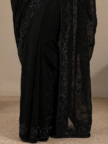 Image of Libas Embroidered Georgette Saree for Women With Unstitched Blouse Piece | Traditional Saree for Party & Wedding