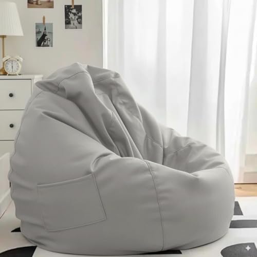Image of 4XL Leatherette Bean Bag Chair with Footrest & Cushion with Beans Filled (Ready to Use) Color- (Light Grey, Bean Bag Only)
