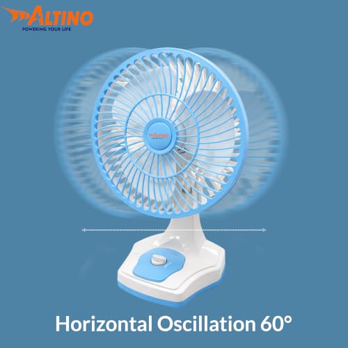Image of Altino Premuim Powerful Oscillation Table Fan for Home & Office| High Air Delivery| Anti-Dust Decorative Star Rated Table Fan | 3 Speeds | Easy to Clean, 1 Yr Warranty (Blue White, 12 Inch)