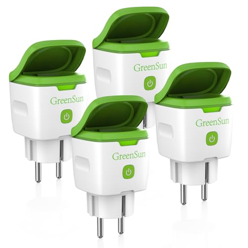 GreenSun Enchufe Inteligente Enchufe Exterior - Enchufe Inteligente Alexa Medidor Consumo Electrico 16A Programable con Temporizador, Control Remoto por APP&Voz, Compatible con Alexa Google, 4PCS