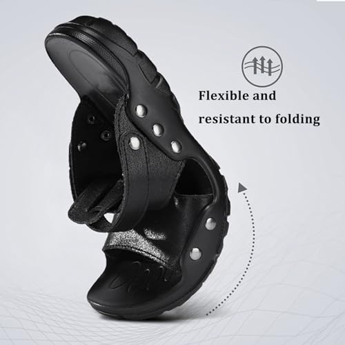 Men's Leather Flat Slides Sandals Round Open Toe Lightweight Non Slip Slip-On Sandals for Summer Beach Outdoor Vacation2