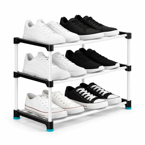 Image of PlexEnt 3 Tier Foldable & Stackable Shoe Rack Organizer for Home Storage | Space Saving Plastic Shoe Stand for Bedroom, Entryway & Closet | Lightweight Durable Multipurpose Shoe Storage Shelf (3)