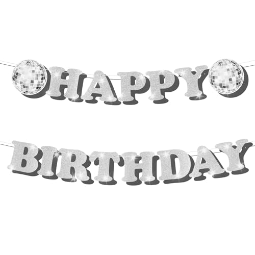 Banderole Anniversaire Boule Disco avec Guirlande Pailletée