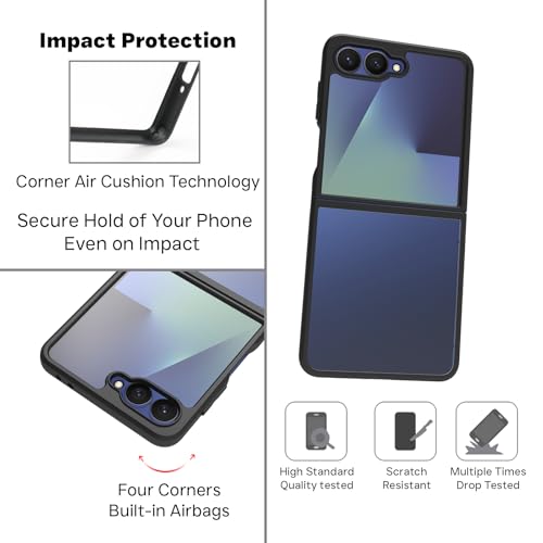 Image of RIGGEAR Shockproof Sleek Hybrid Armor Back Cover Case for Samsung Galaxy Z Flip 7 (Black TPU Bumper and Clear PC)