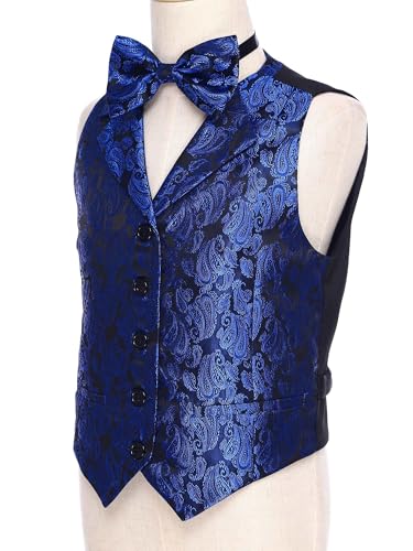 YiZYiF Kids Boys Vintage Jacquard Button Down Formal Gentleman Suit Waistcoat Vest Party Tuxedo Blazer3