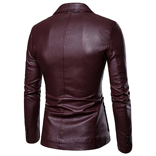 Dninmim Men's Casual Lapel Leather Dress Coat Business Casual Pu Blazers Jacket2