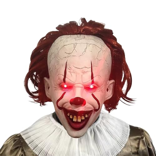 Payasos, Toy Máscara de Payaso de Halloween,Pelo Largo Rojo y Verde,Máscara de Látex Sonriente,Disfraz de Terror para Adultos,Accesorios para Fiesta en el Jardín (Payaso...