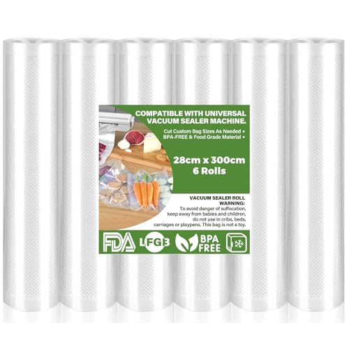 Rouleau Sous Vide Alimentaire, 6 Packs 28 x 300cm Sac Sous Vide, Convient à Tous Machine Sous Vide, Sachet Sous Vide Alimentaire Sans BPA