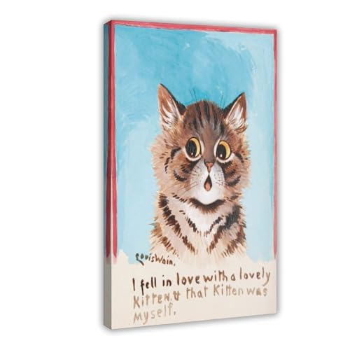 Impression sur toile Louis Wain chaton marron cadre 61x91,4 cm