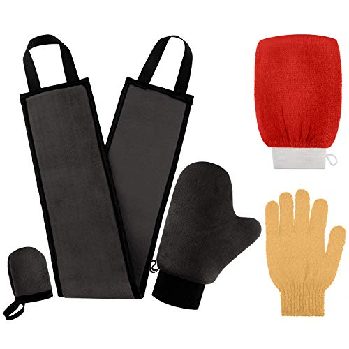 5 Pieces Self Applicator Set Tanning Mitt Applicator Kit Exfoliating Gloves Tanning Back Applicators Face Tanning Mitts (Brown)