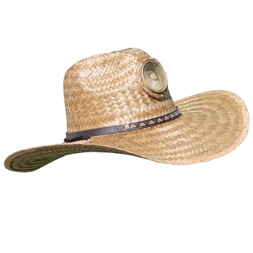 Image of KOOL BREEZE SOLAR HAT - Gentlemen Brown with Thin Band Straw Hat - Hat with Fan Built in UV Sun Solar - Extra Large