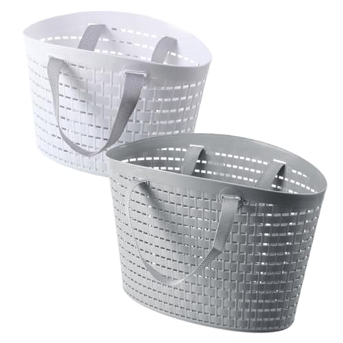Listado de Cestos para Ropa Sucia de Plastico del mes. 50 COMPUKAS 2 piezas Cesta Plástica para Ropa Sucia con Asas Portátiles Diseño Hueco Resistente y Ligero para Baño Dormitorio y Lavandería