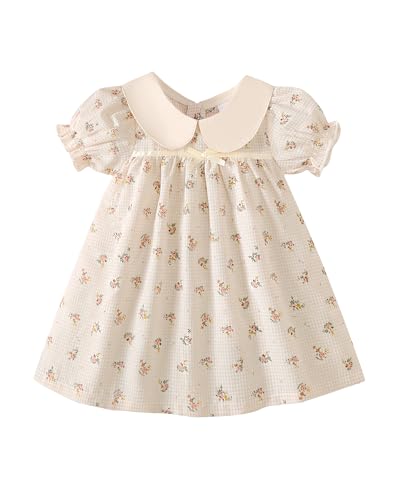 Kucnuzki Dresses for Girls 4t 5t Girl Clothes Apricot Checkered Summer Floral Dress Boho Party Puff...