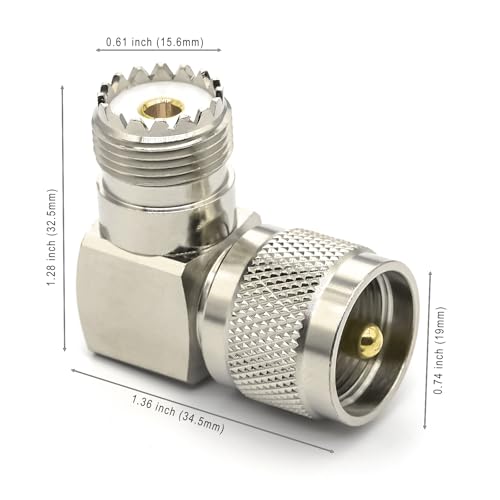 2PCS Adaptador coaxial PL259 ángulo 90° macho a hembra miniatura 4