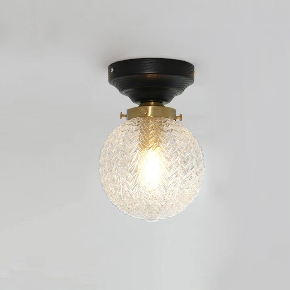 LYOUAE Mid Century Modern Glass Ceiling Light Vintage Wood Semi Flush Mount Ceiling Light