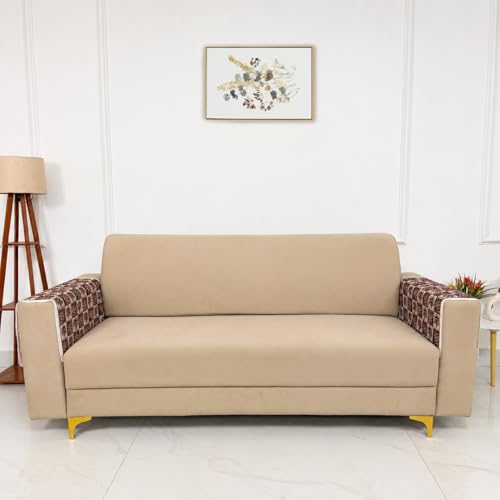 Image of Homerz Premium 'Maharaja Paradise Series' Sofa Cover | Net Fabric Sofa Cover | Washable, Anti-Dust Backed & Wrinkle Resistant Cover (Leafy Checks, 2 pc Armrest, Armrest)
