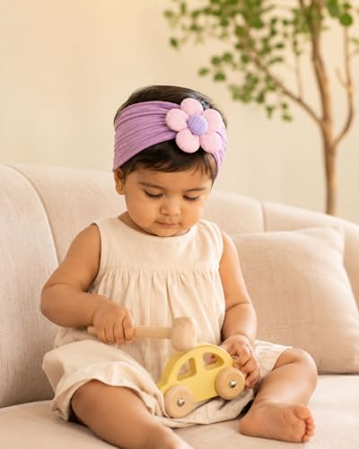 Image of Ahamo Baby Girl Hair Bands 0-6 Months | Soft Stretch Headbands for Newborn Infant Essentials (Blush Pink, Pastel Lilac, Mauve)