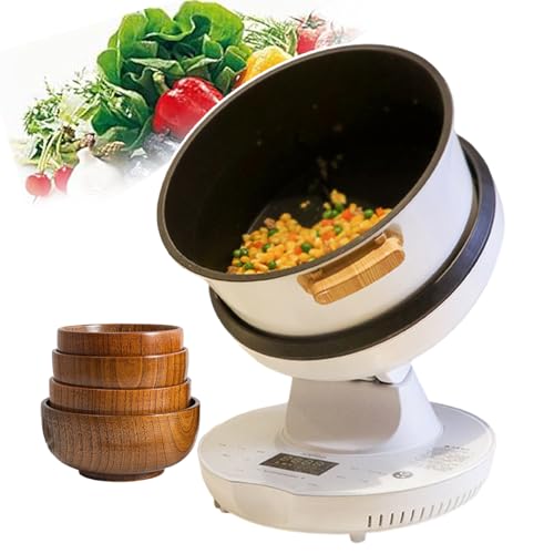 forplubossmmp Máquina De Cocción Automática + 4 Tazones, Procesador De Alimentos Comercial Robot Salteado Giratorio De 360°, Robot De Cocción De Arroz para Saltear, Guisar, Cocinar - 3 Engranajes